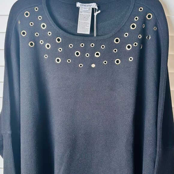 Chico’s Size 1 Grommet Detail Sweater Poncho - Picture 4 of 9